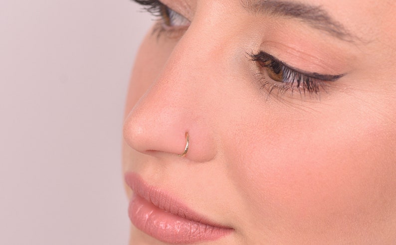 Moon Nose Hoop, Asymmetric Gold Nose Hoop, 14k Gold Piercing, Nose Rings, Rock, Helix Hoop, Cartilage Ring, Tragus Piercing image 6
