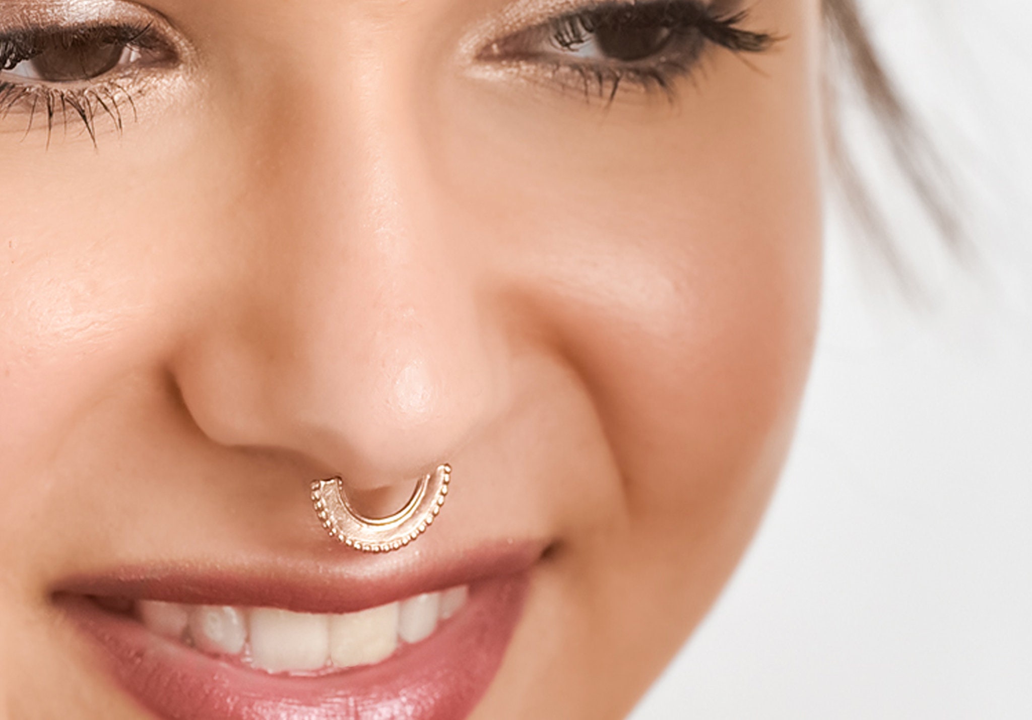 Simple wire nose ring Solid 22K Real Gold septum nostril Piercing hoop 20g 