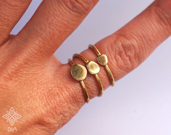 14k Solid Gold Stacking Ring, Thin Pebble Band