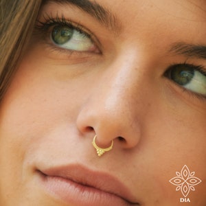 Solid Gold Septum Ring, Tribal Septum, Daith hoop earring, Septum Piercing, Septum Jewelry, Nipple hoop, Nipple piercing, Yellow gold septum image 4