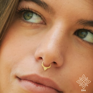 Septum Ring, 14k SOLID GOLD Septum, Nose piercing, Tribal Septum Ring, Septum Jewelry, Septum Piercing, Thin septum, Solid Gold Septum Ring