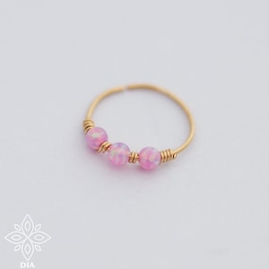 Fire Opal Cartilage Earring, Helix Earring, Tragus hoop, Small White Opal Cartilage Ring, Opal Hoop, Extra Thin Opal Nose Ring SOLID GOLD