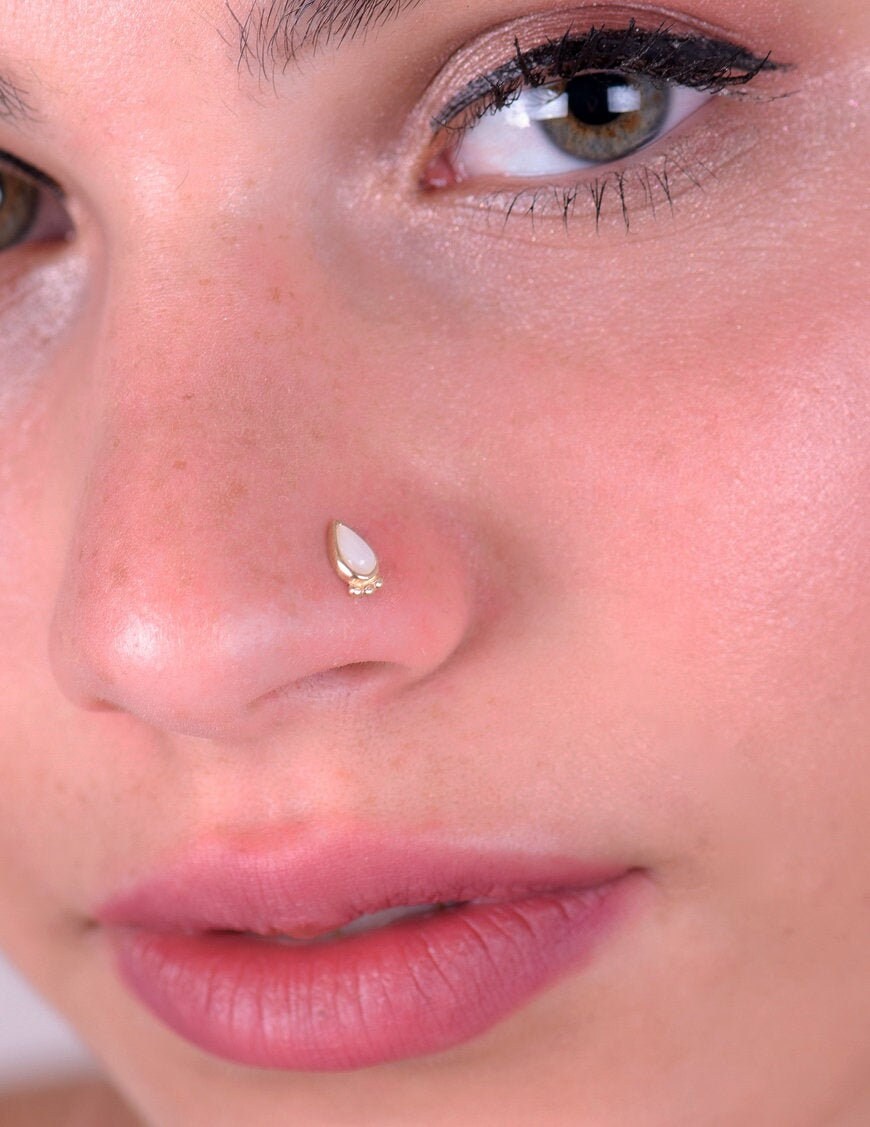 Drop Nose Stud 14k Gold Nose Screw Body Jewelry Indian Nose Earring Nose Ring Etsy