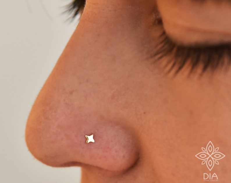 Tiny Nose Stud, 14k SOLID GOLD Nose Stud, 18gauge 20 gauge 22 gauge Body Jewelry, Minimalist Nose Stud, Barely There Stud, Dot Nose Stud image 2