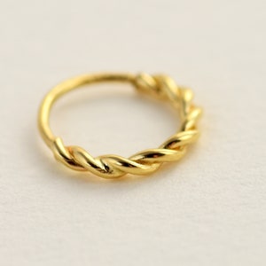 14k Nose Ring, Solid Gold Nose Hoop, Cartilage, Helix, Septum, Body Jewelry Piercing, Twisted Nose Ring