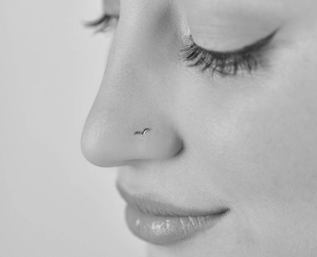 Tiny Nose Stud, Silver Sterling Nose Stud, Bird Tiny Nose Stud Piercing