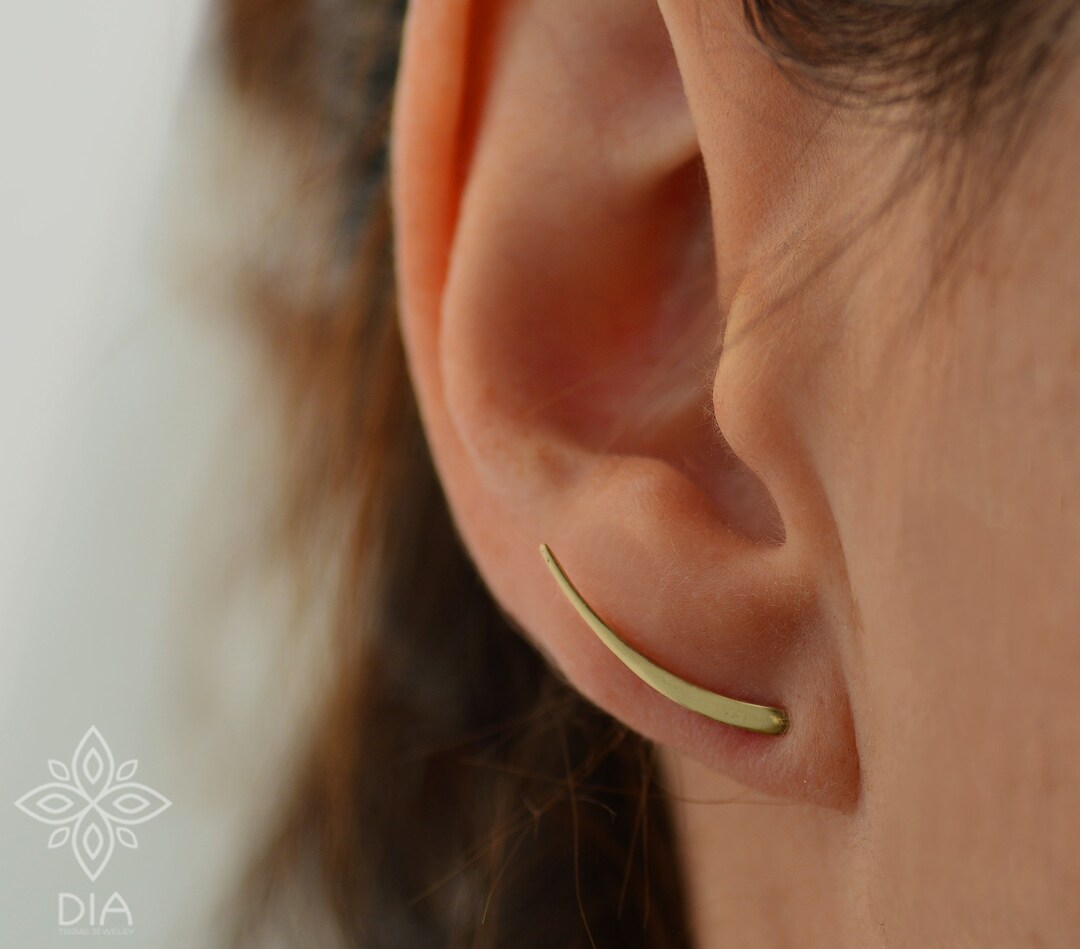 Ear Crawler, Ear Climber, Unique Gold Earring, Ear Sweep, Gold Bar