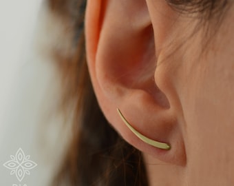 14k Solid Gold Ear Crawler, Minimalist Bar Earring, Handmade
