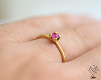Gold Ruby ring, SOLID GOLD ring, Pink ruby ring, dainty ring, Engagement ring, Solid 14k gold jewelry, Valentine's day, July birthstone