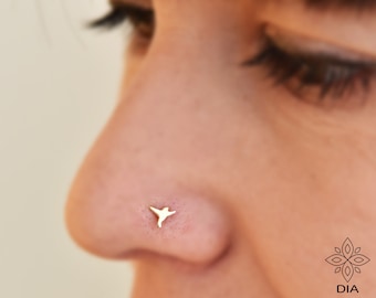 Tiny 14K solid gold nose stud multiple gold piercings tiny BIRD stud earring nickel free nose minimalist gold stud minimalist earrings