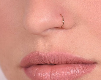 Snug Fitting Nose Ring Hoop - Tight 20g Nose Ring Hoop Gold  Yellow 14k Rose Gold 20 gauge 8mm Super Snug Fit  Small Nose Piercing Jewelry
