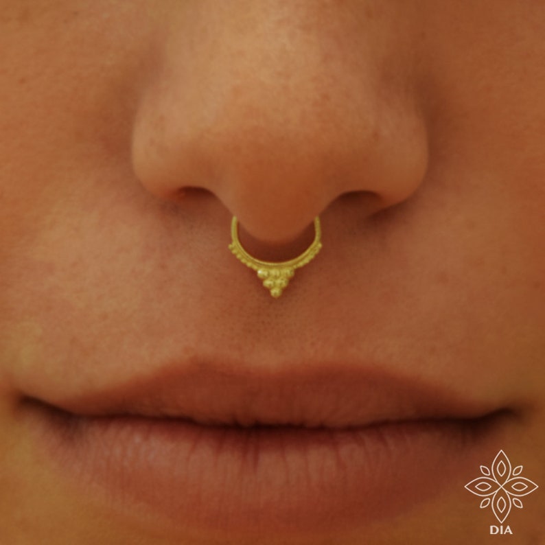 Solid Gold Septum Ring, Tribal Septum, Daith hoop earring, Septum Piercing, Septum Jewelry, Nipple hoop, Nipple piercing, Yellow gold septum image 5