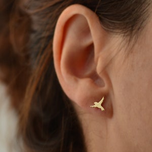 Simple Gold Studs, 14k Gold Stud Earrings, Flying bird earrings Bird Posts, Small Earrings, Tiny Studs, Small Posts, Simple Gold Earrings