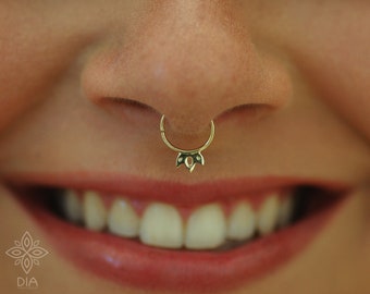 14k Solid Gold Septum Ring, Tribal Flower Piercing