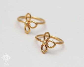 Hoop earrings, 14k Gold Hoop Earrings, Yellow or Rose Solid gold Flower hoops, Tribal Earrings, Indian Hoops, Tiny hoop earrings, Wedding