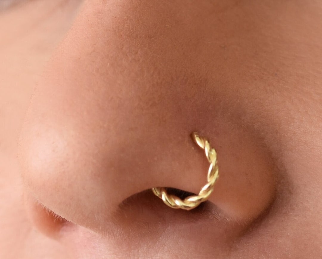 Gold Nose Ring, 14k Solid Gold Nose Ring, Snug Nose Ring, 18 Gauge Nose
