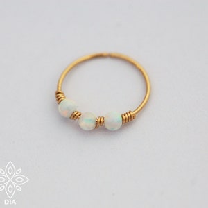 Cartilage hoop, 14k SOLID GOLD Cartilage Hoop, 2mm Opal Cartilage Earring, Opal Helix Hoop, Cartilage jewelry, Nose Ring, Opal Tragus Hoop