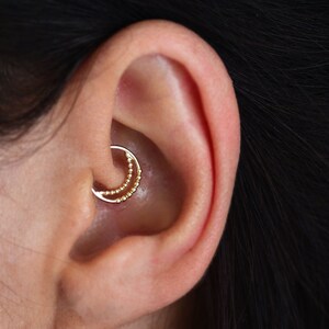Tragus Earring 20g 14k Solid gold Nose Ring, Tiny balls Tragus Hoop, Forward Helix Earring, Cartilage Earring, Rook Piercing, Conch Earring