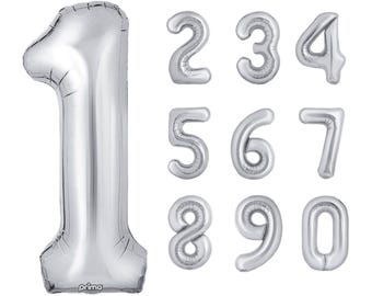 Silver Number Balloons 34 Inch 0-9, Giant Mylar Foil Digit for Birthday, Anniversary, Graduation or 2027 New Year's Eve
