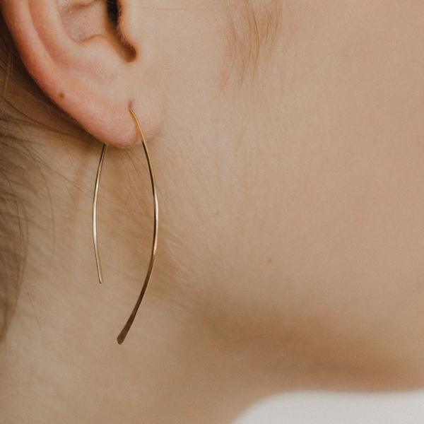 Hammered leaf silhouette earrings, gold earrings, 14k gold filled, sterling silver, hoop, silver, textured, bohemian, summer, mothers day