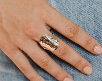 Gold Hammered Ring - Large Gold Disc - Circle Ring