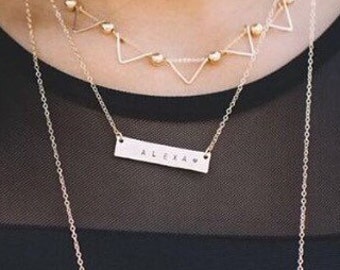 Gold Bar Necklace - Kim Kardashian Necklace - Engraved Necklaces