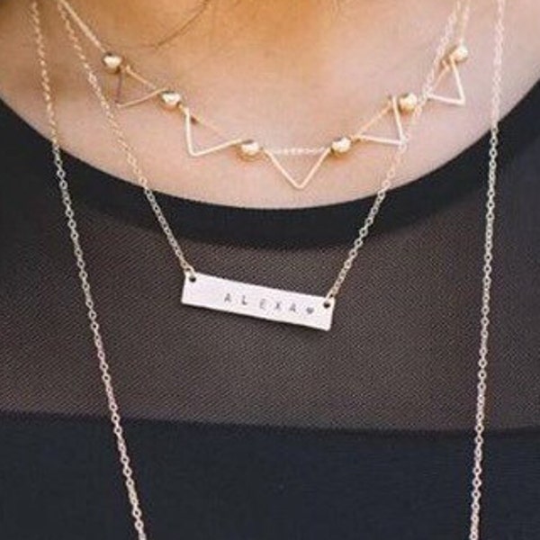 Gold Bar Necklace - Kim Kardashian Necklace - Engraved Necklaces