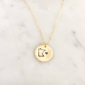 Minnesota Love Necklace, Stamped, Disk Necklace, MN Necklace