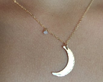 Moon Necklace, Crescent Moon, Moonstone