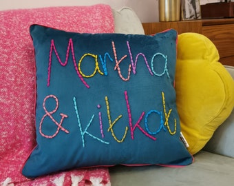 Personalised Colourful Embroidered Velvet Cushion