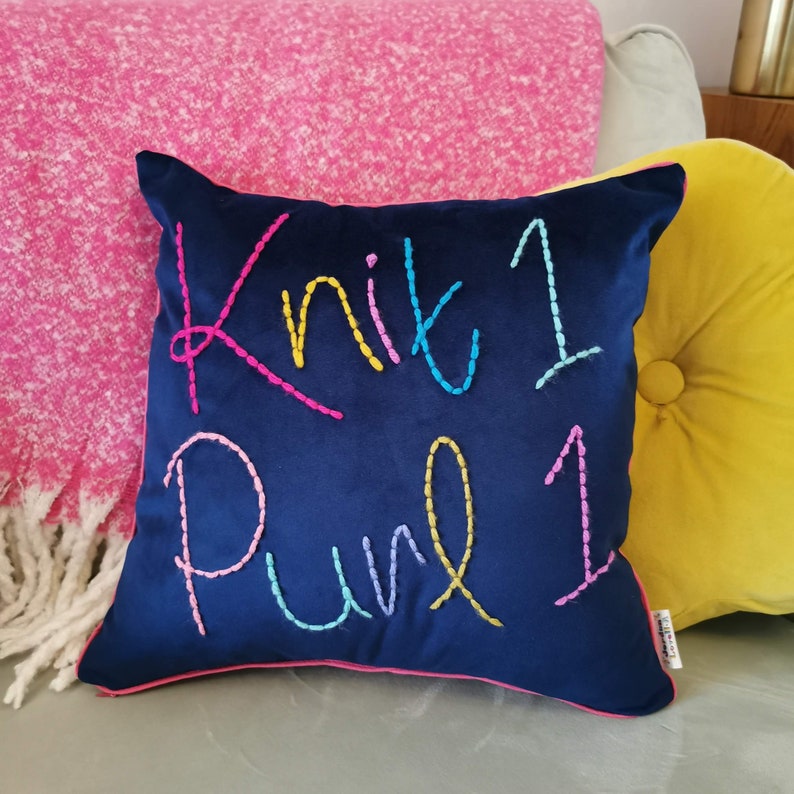 Personalised Colourful Embroidered Velvet Cushion image 7