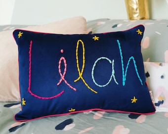 Rainbow Personalised Embroidered Velvet Cushion