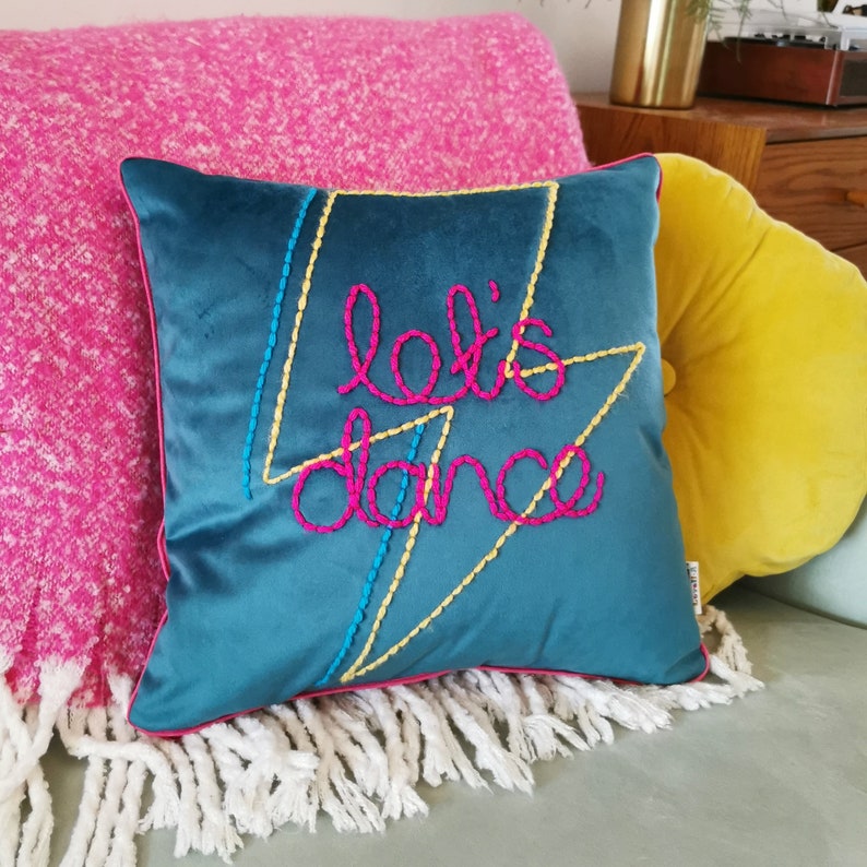 Let's Dance Lightning Bolt Embroidered Velvet Cushion image 2