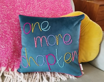 One More Chapter Embroidered Velvet Cushion