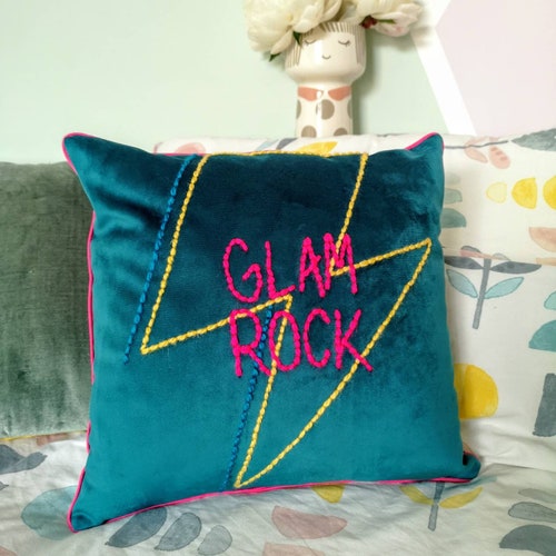 Let's Dance Lightning Bolt Embroidered Velvet Cushion Etsy