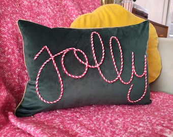 Jolly Embroidered Velvet Christmas Cushion