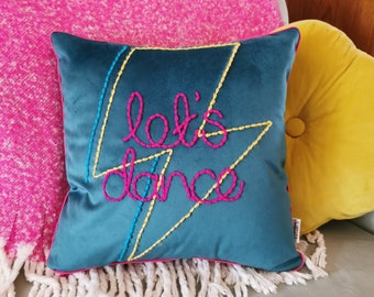 Let's Dance Lightning Bolt Embroidered Velvet Cushion