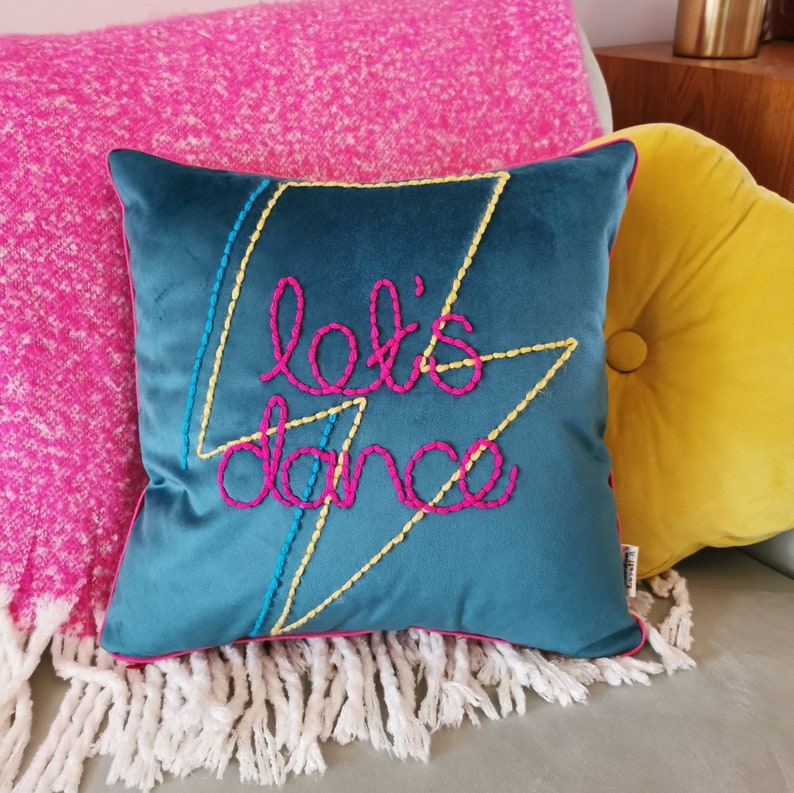 Let's Dance Lightning Bolt Embroidered Velvet Cushion image 1