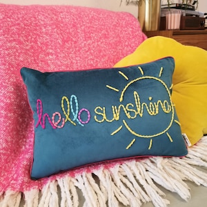 Hello Sunshine Embroidered Velvet Cushion