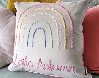 Personalised Pastel Rainbow Embroidered Cushion