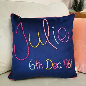 Personalised Colourful Embroidered Velvet Cushion image 9