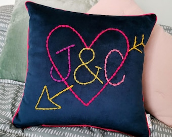 Love Heart Embroidered Velvet Cushion