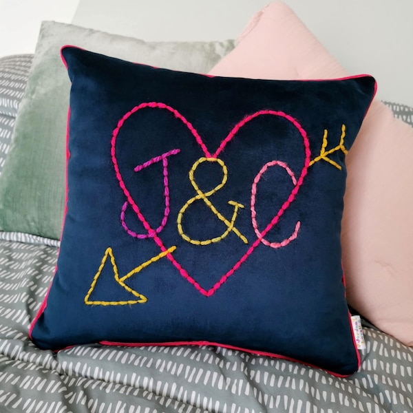 Love Heart Embroidered Velvet Cushion