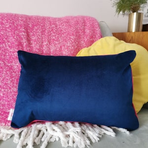 Striped Blue Velvet Cushion image 4