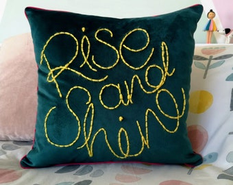 Rise and Shine Embroidered Velvet Cushion