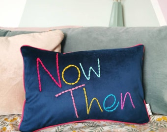 Now Then Embroidered Colourful Velvet Cushion