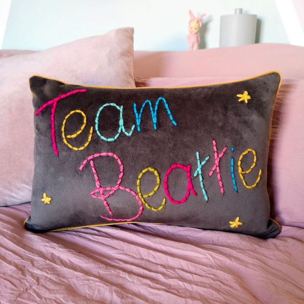 Family Team Embroidered Velvet Cushion