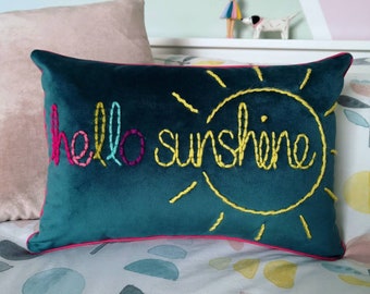 Hello Sunshine Embroidered Velvet Cushion