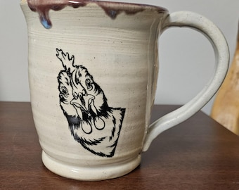 Chicken and Hen Mug Handmade Ceramic for Left or Right Hand
