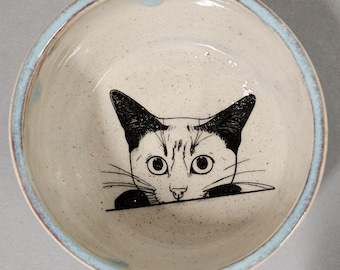 White Cat Black Ears Ceramic Food Dish